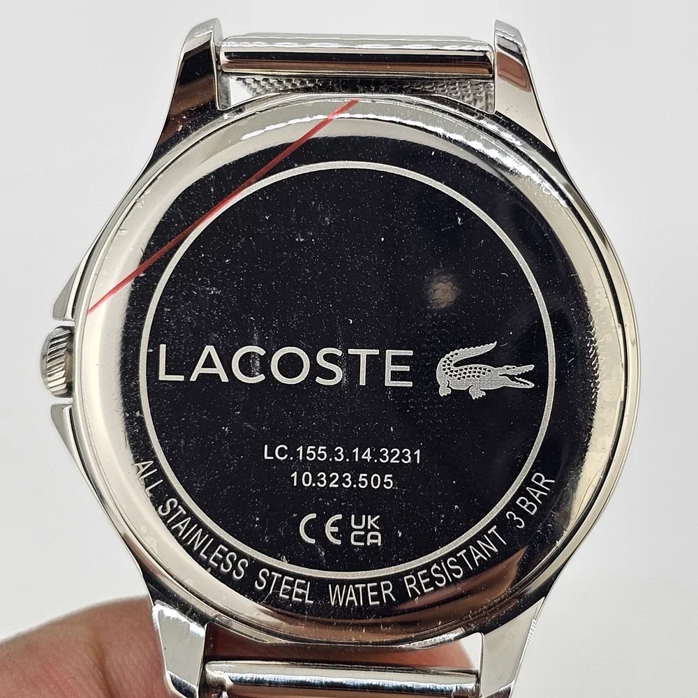 Lacoste Men's Analog Watch 38MM Gray Dial Gray Mesh‎ Bracelet Band New Battery